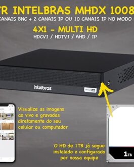 Kit DVR Intelbras 8 canais H.265 1TB 8 câmeras Full HD 20m